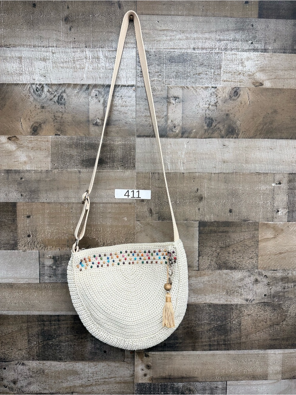 The Sak Cream Crochet Crossbody with Multicolor Beads